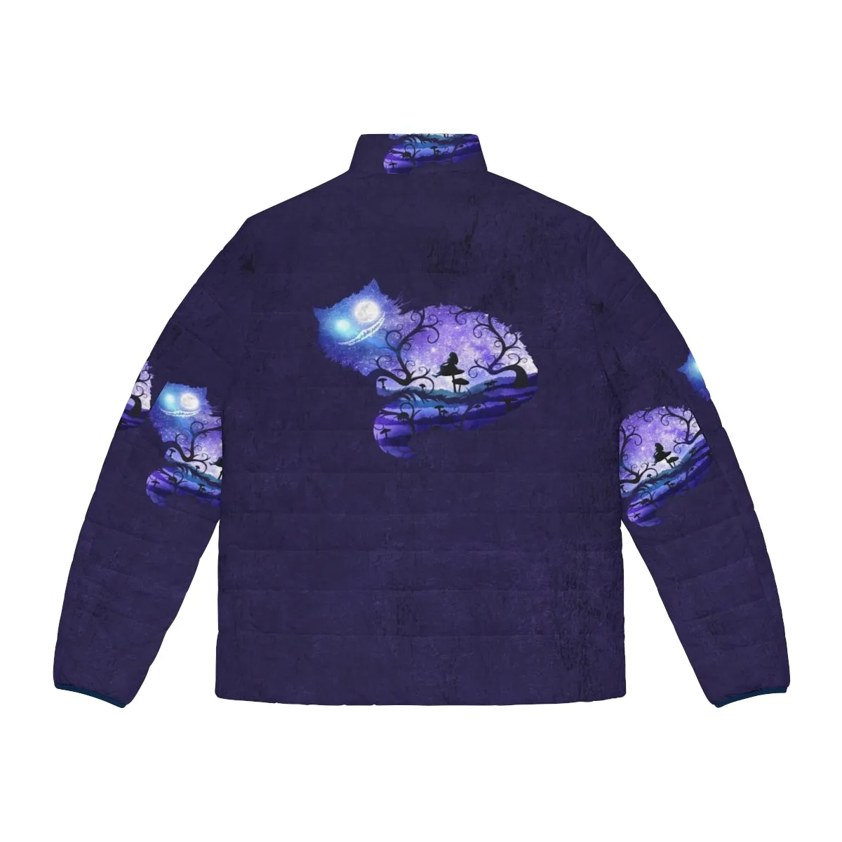 "Enchanting 'We Are All Mad Here' Puffer Jacket for Dreamers and Adventurers