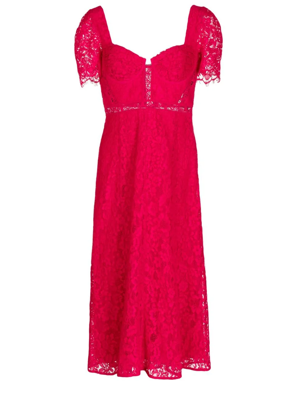 Red Crepe Lace Detail Midi Dress