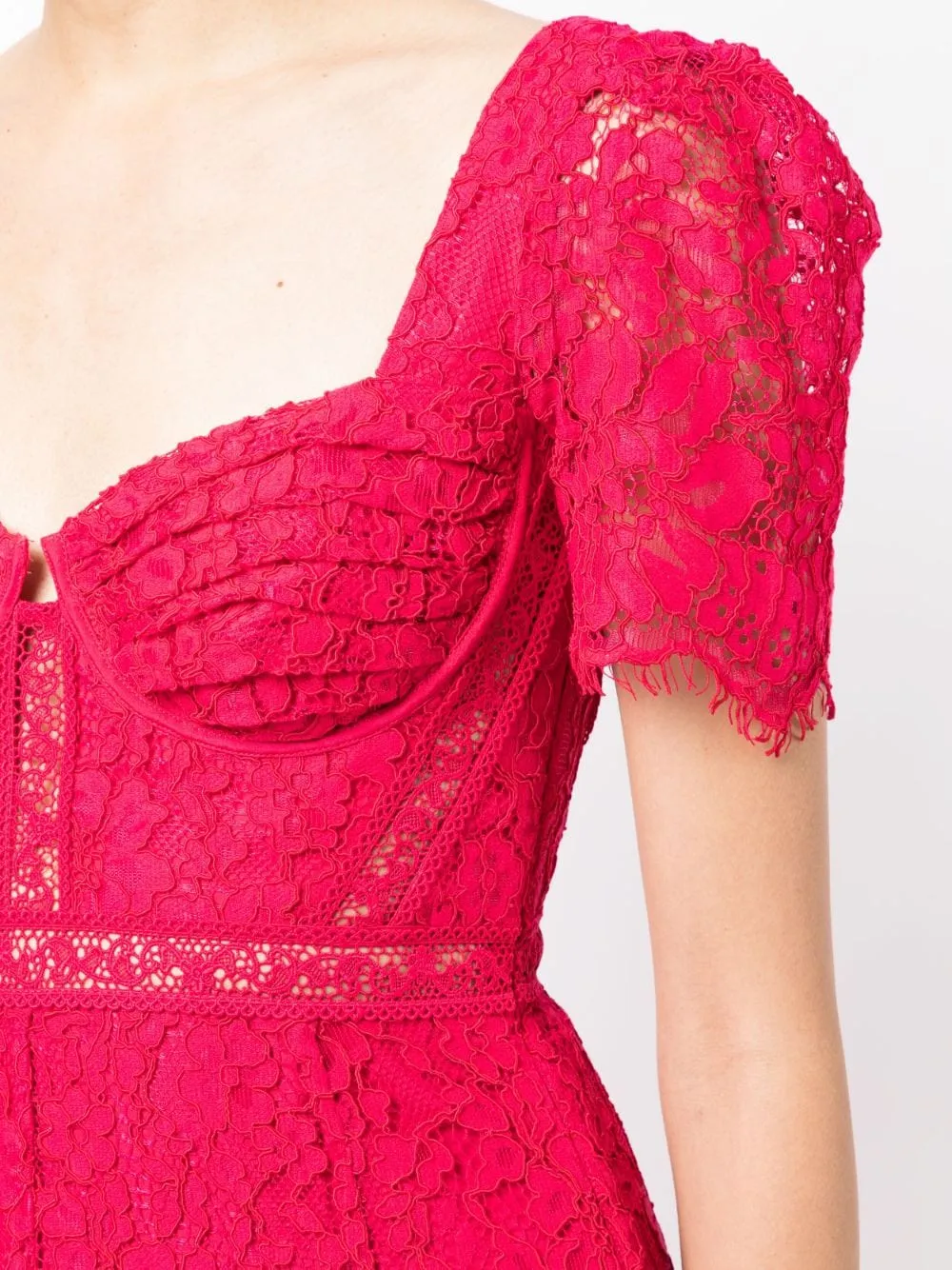 Red Crepe Lace Detail Midi Dress