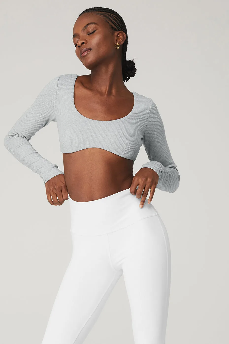 Ribbed Defined Long Sleeve Bra - Athletic Heather Grey