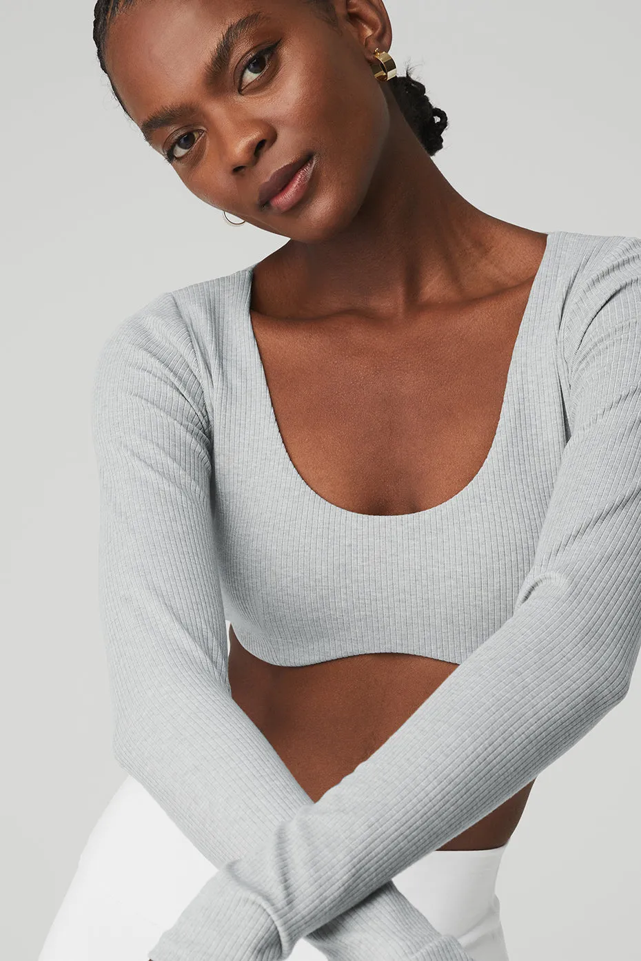 Ribbed Defined Long Sleeve Bra - Athletic Heather Grey