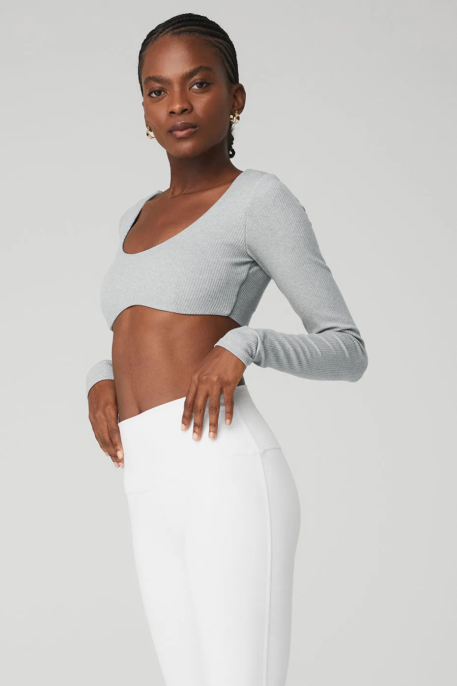 Ribbed Defined Long Sleeve Bra - Athletic Heather Grey