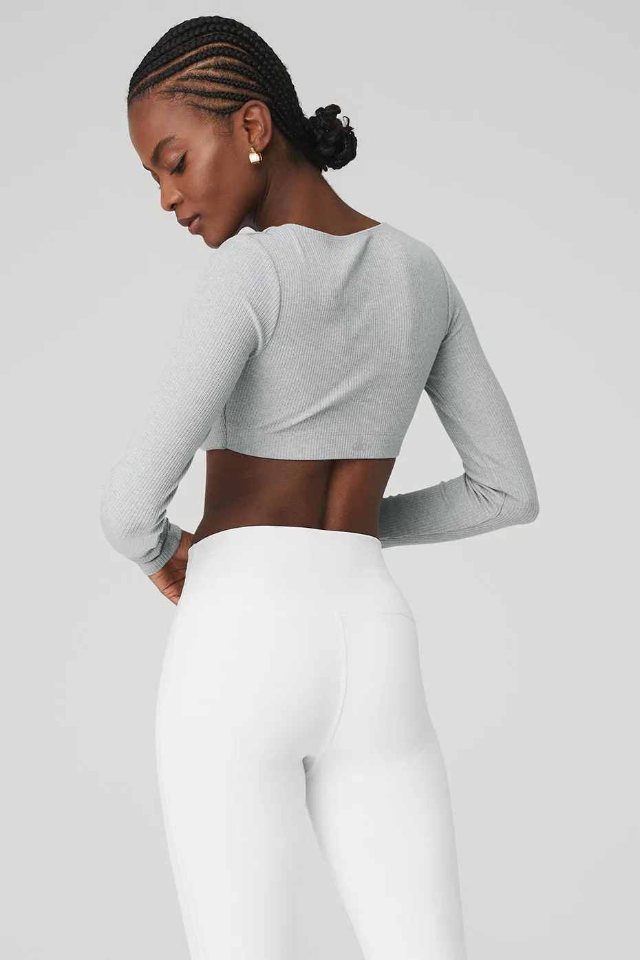 Ribbed Defined Long Sleeve Bra - Athletic Heather Grey