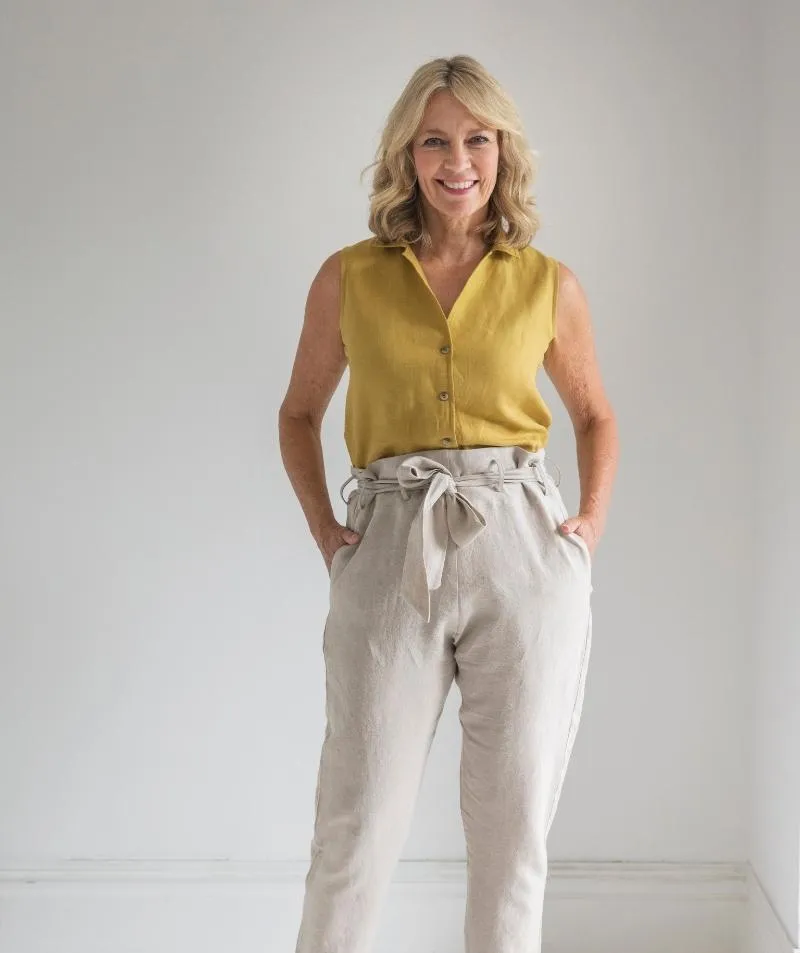 SAMPLE SALE<br>Flax Linen Belted Trousers<br> Size 16