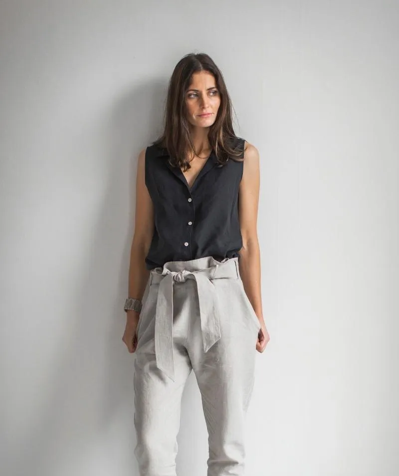 SAMPLE SALE<br>Flax Linen Belted Trousers<br> Size 16