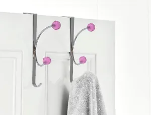 Set of 2 Modern Over Door Hook, Hot Pink Crystale Hooks