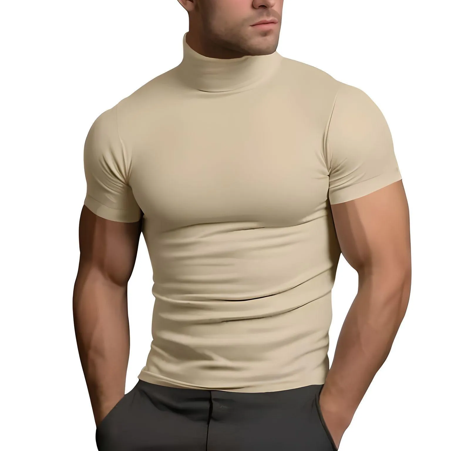 Short Sleeve Turtleneck Men's Tight T-Shirt