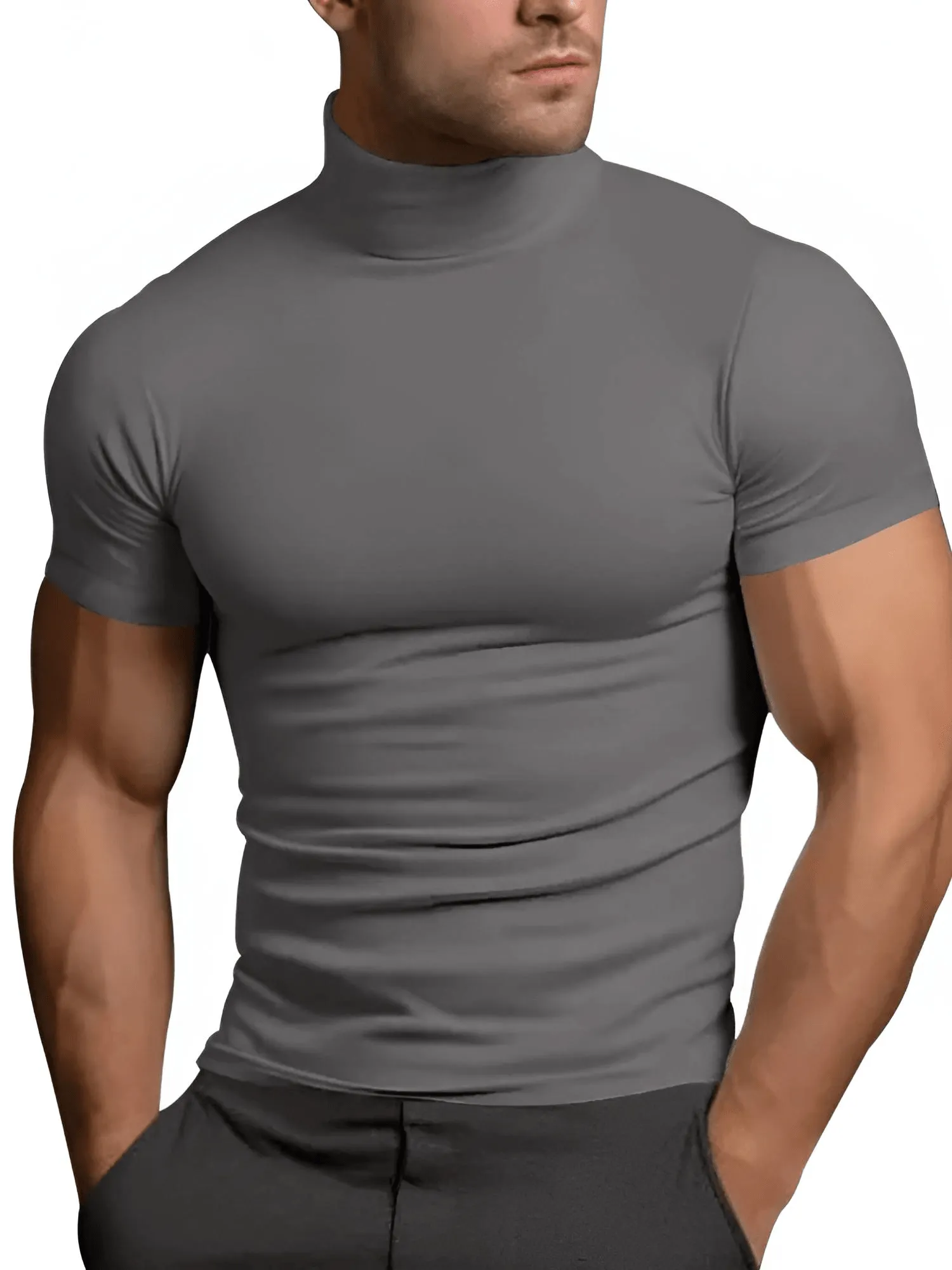 Short Sleeve Turtleneck Men's Tight T-Shirt