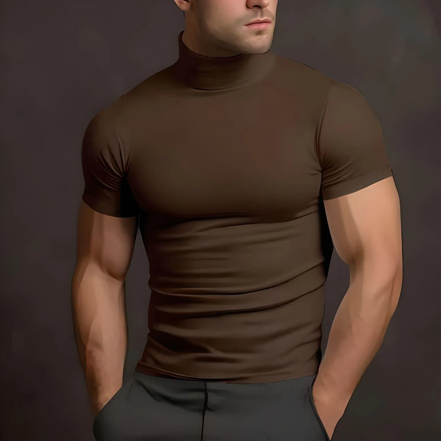 Short Sleeve Turtleneck Men's Tight T-Shirt