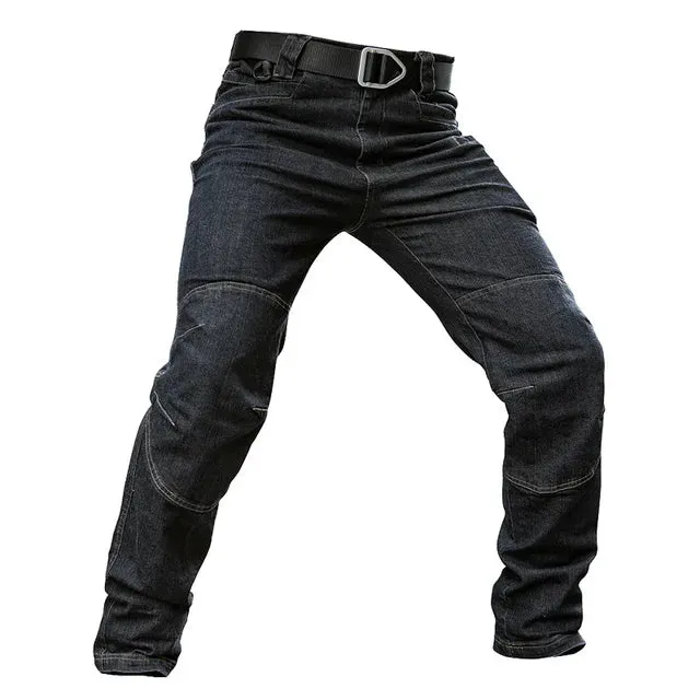 Solid Stitched Knees Tactical Jeans