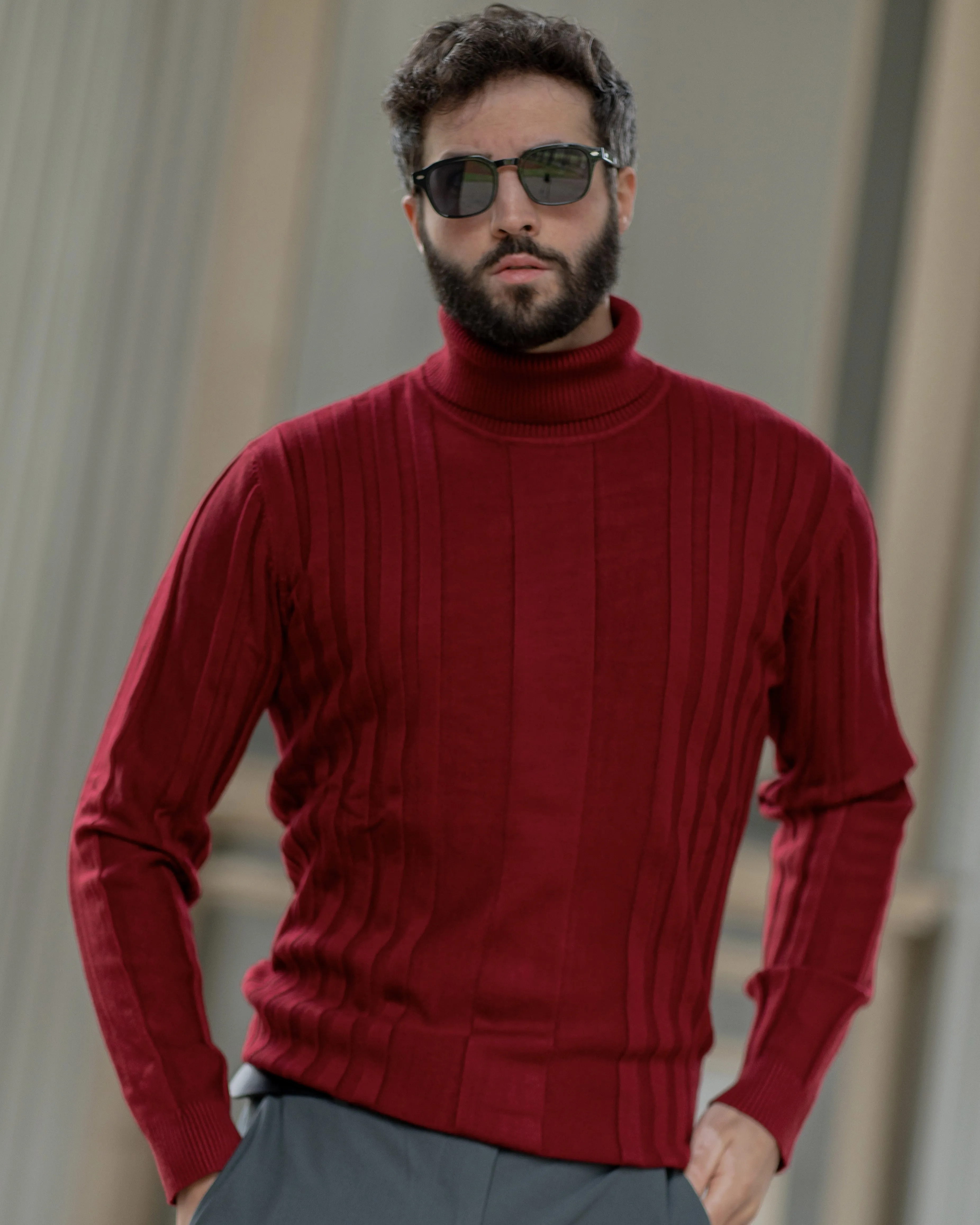 Stripe Turtleneck Pullover Sweater