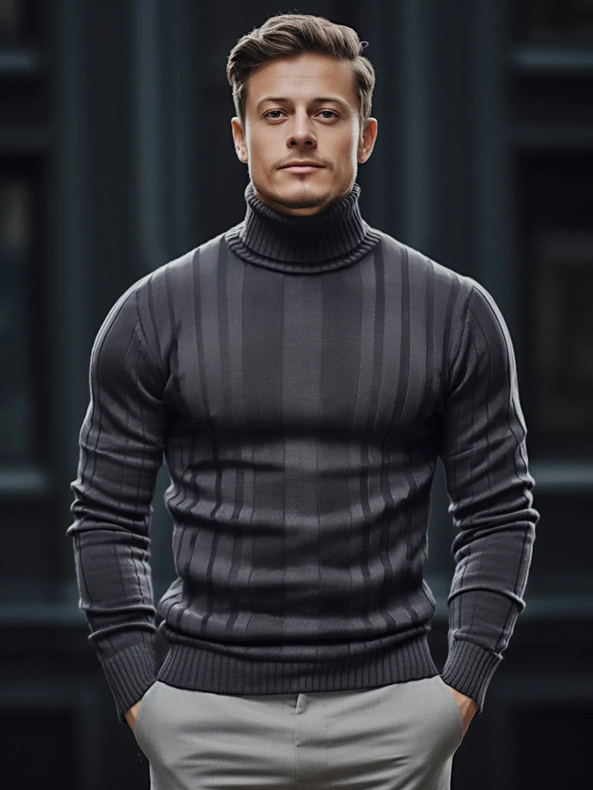 Stripe Turtleneck Sweater