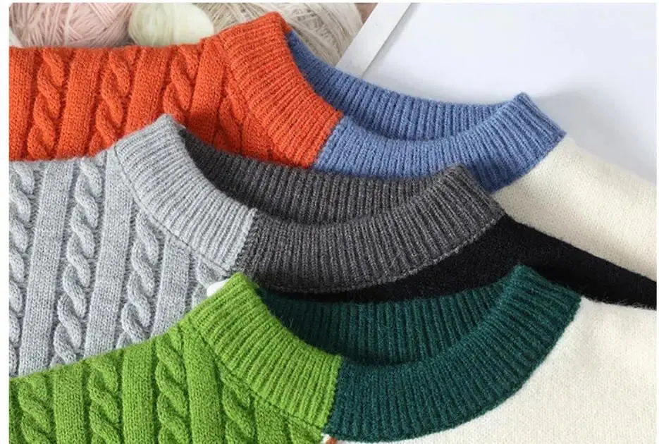 Stylish Knit Sweater with Color-Block Details for Men