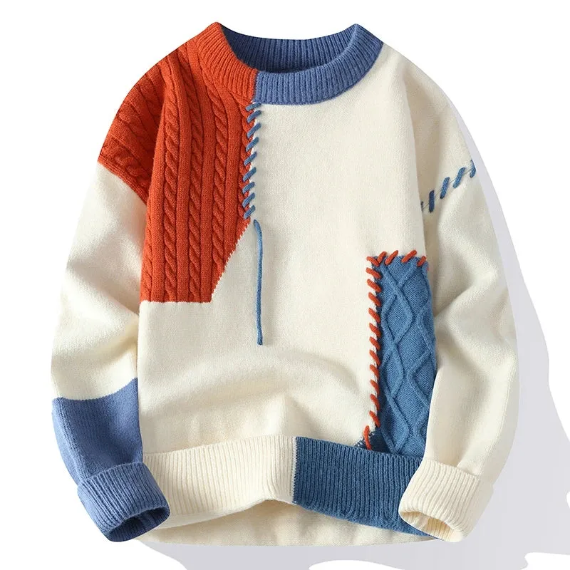 Stylish Knit Sweater with Color-Block Details for Men