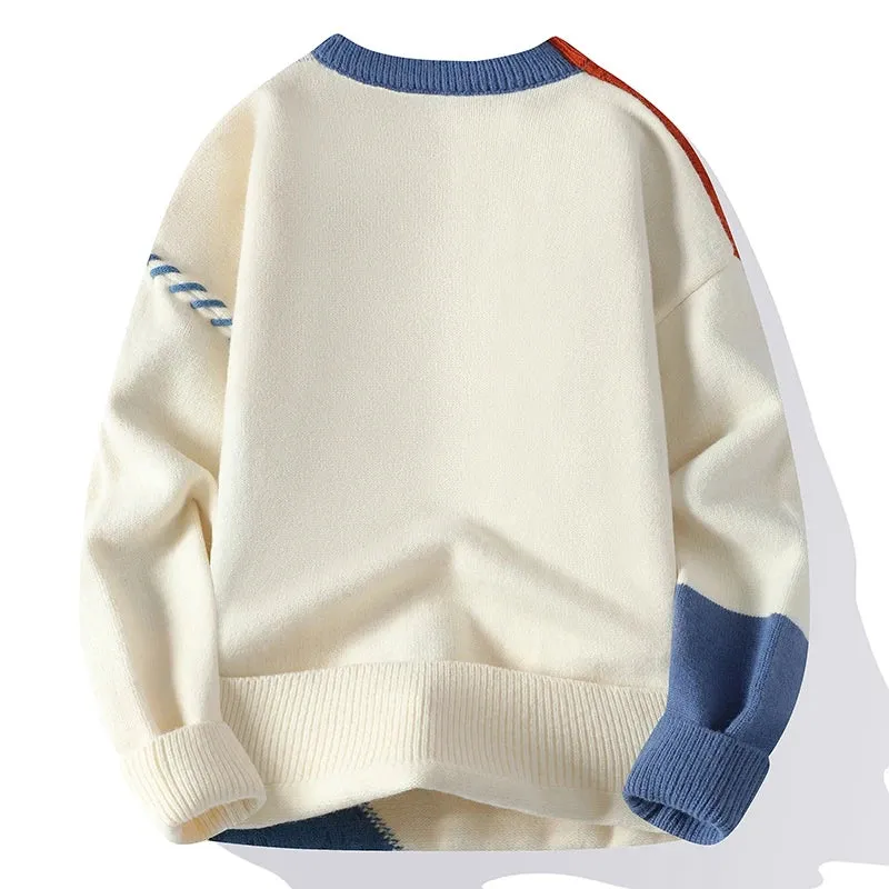 Stylish Knit Sweater with Color-Block Details for Men