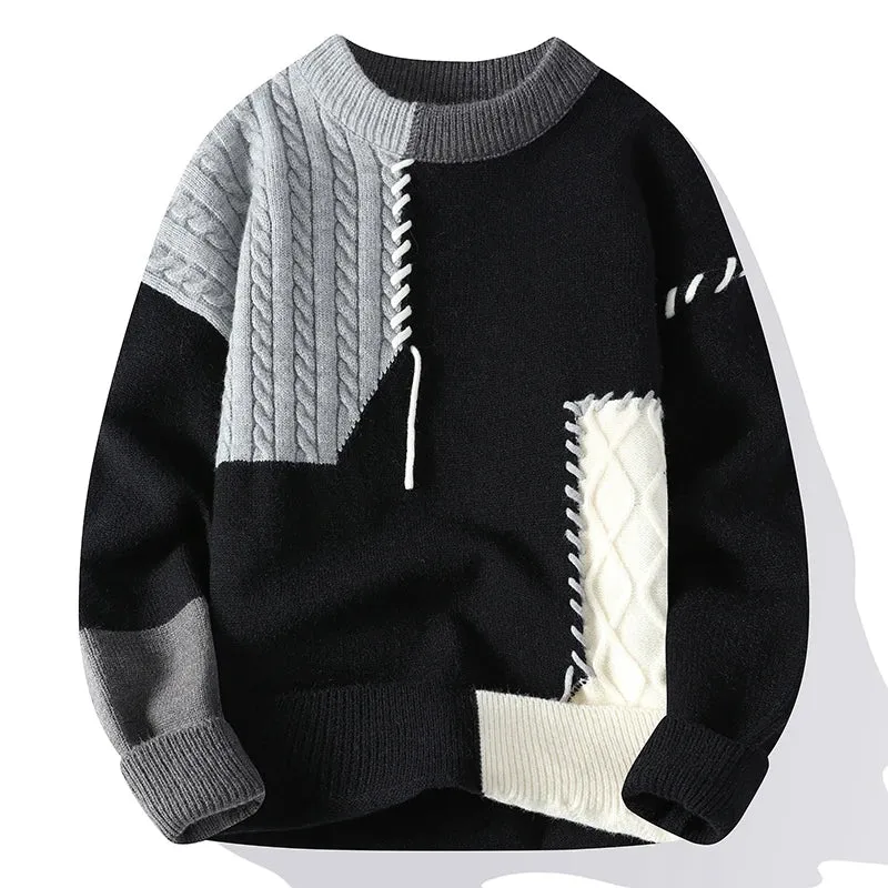 Stylish Knit Sweater with Color-Block Details for Men