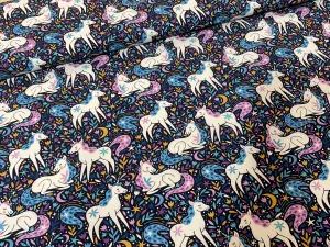 Summer Garden Unicorn French Terry Fabric