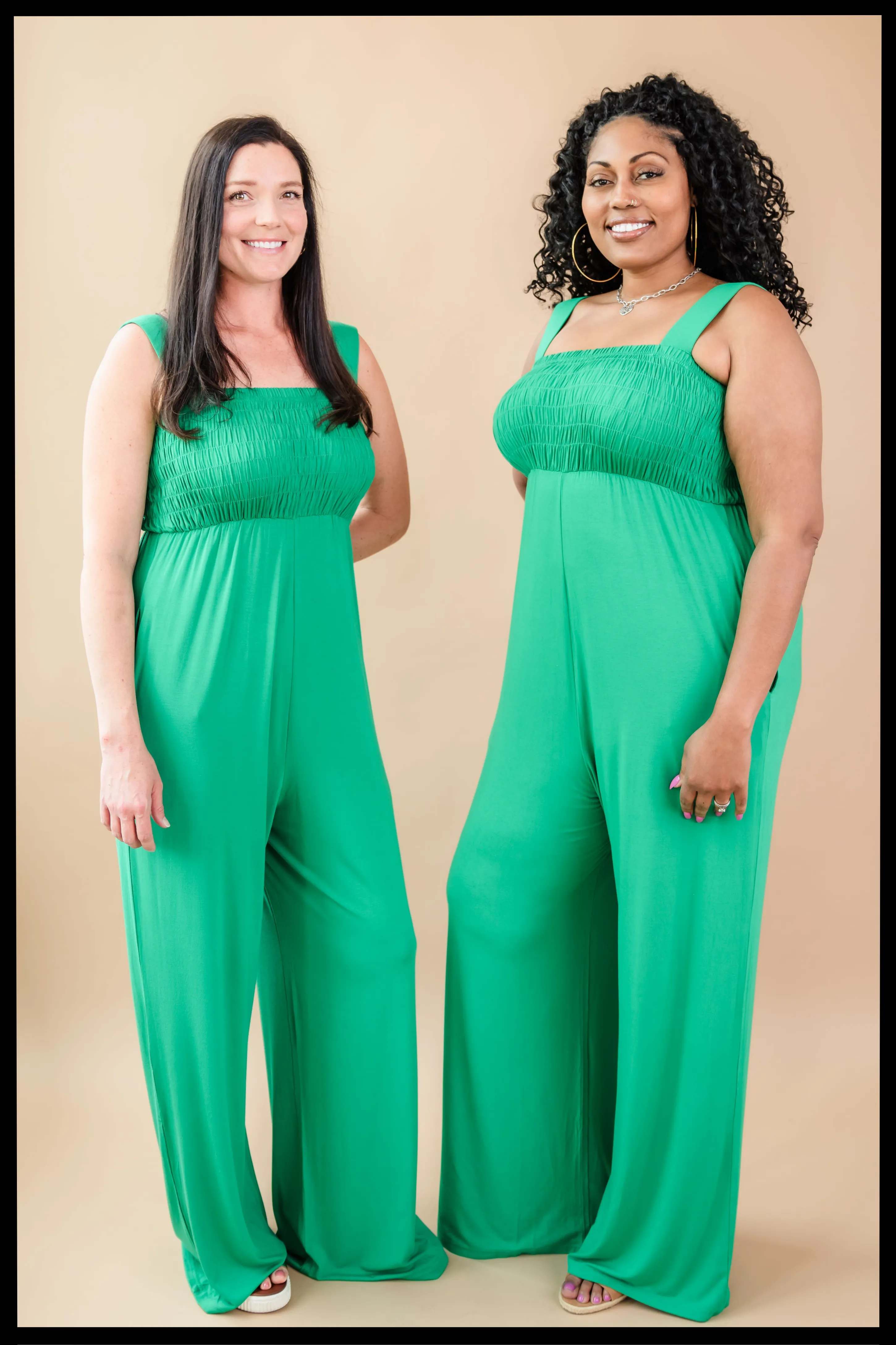 Tall Mallory Smocked Jumpsuit-Green