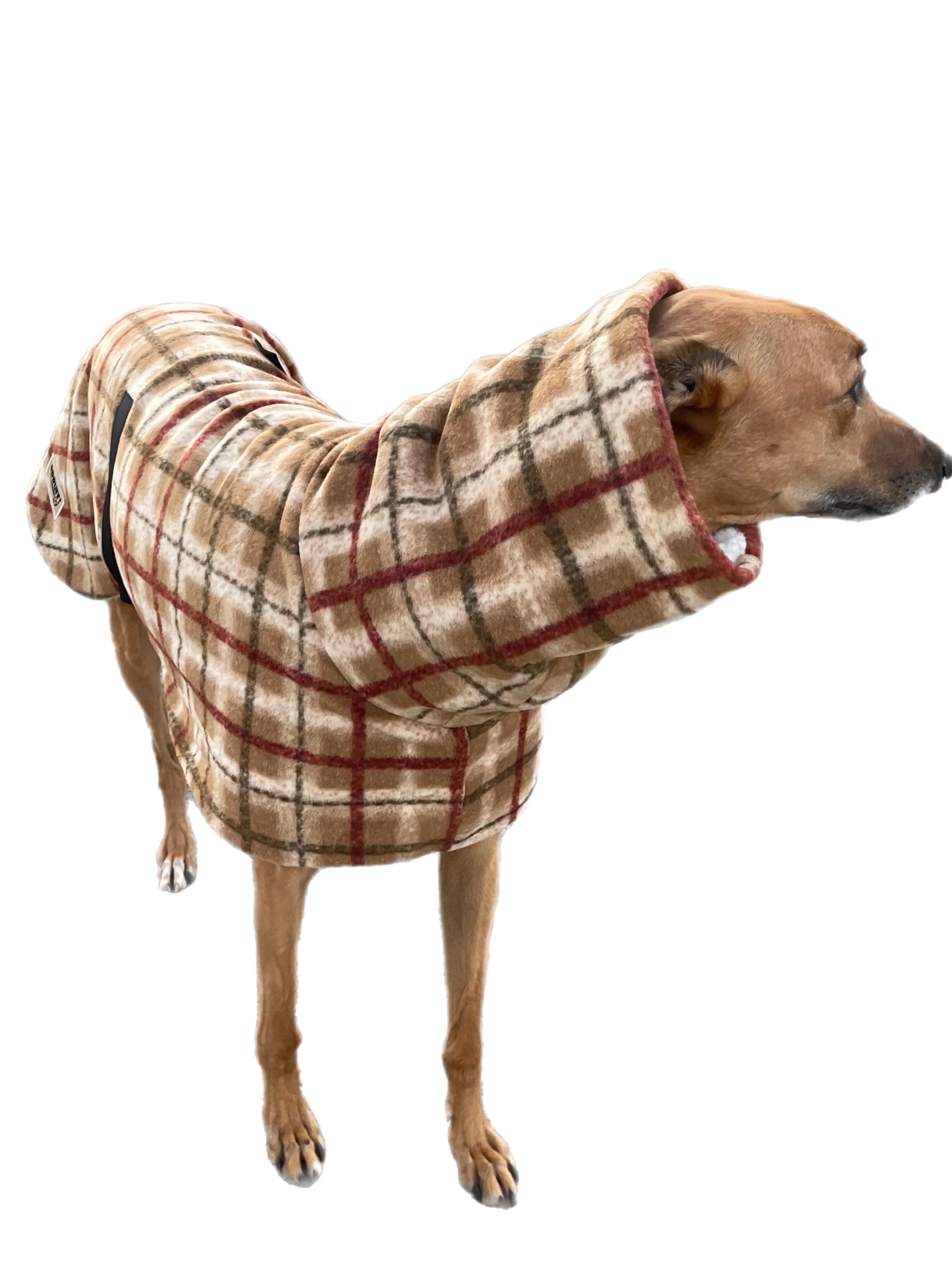 Tan Lumberjack Greyhound coat in deluxe style rug flanno check polar fleece washable extra wide neck