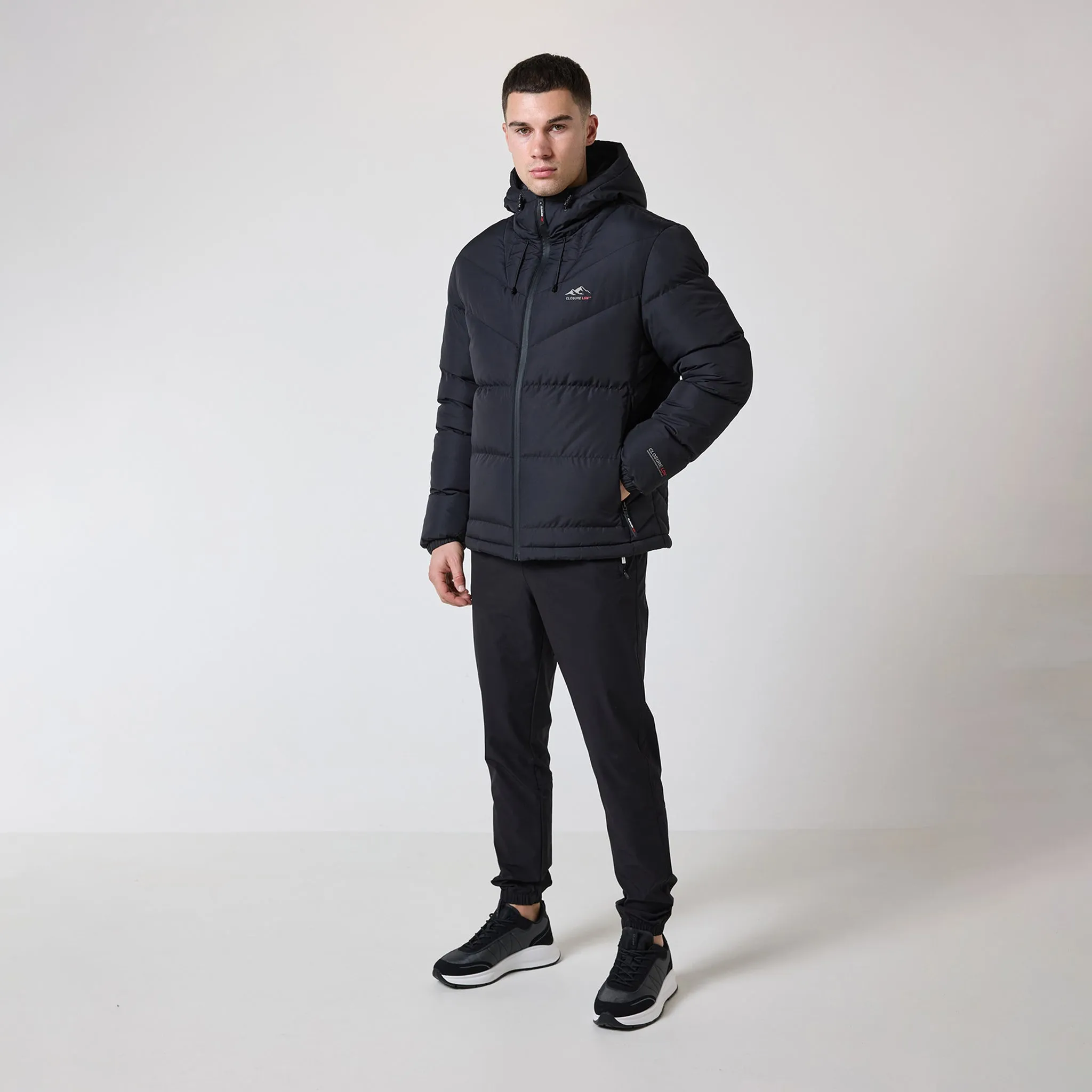 Tech Logo Racer Puffer Jacket | Black