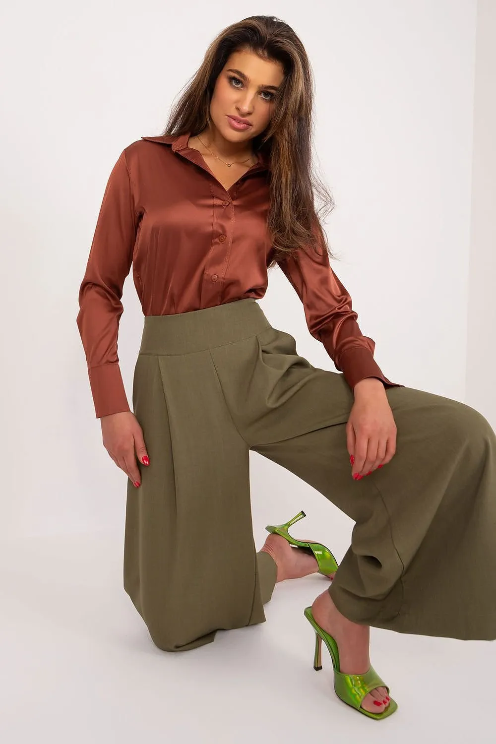 TEEK - Green Wide Solid Culotte Trousers