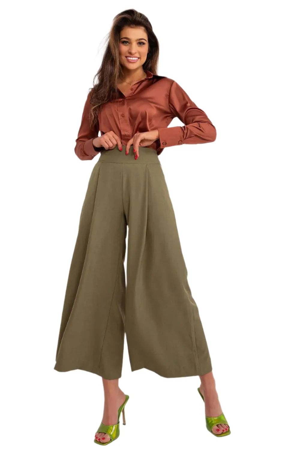 TEEK - Green Wide Solid Culotte Trousers