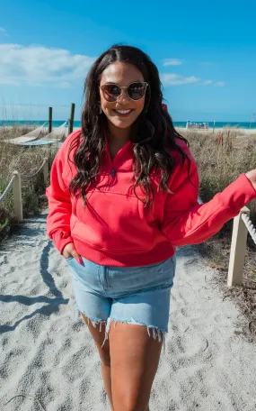 The Ava Bright Coral 1/2 Zip Mock Neck Sweatshirt by Salty Wave*