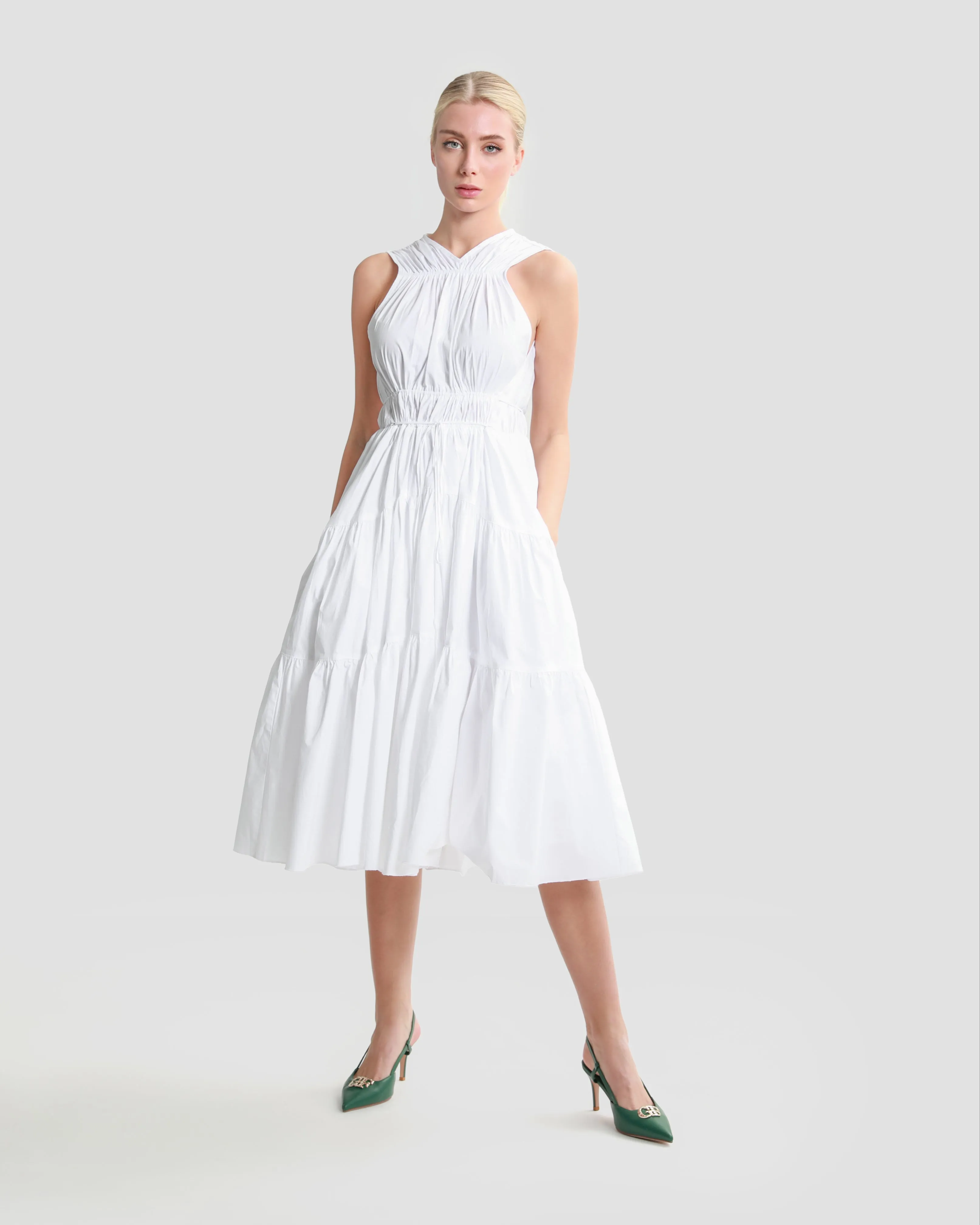 Tiered Poplin Midi Dress