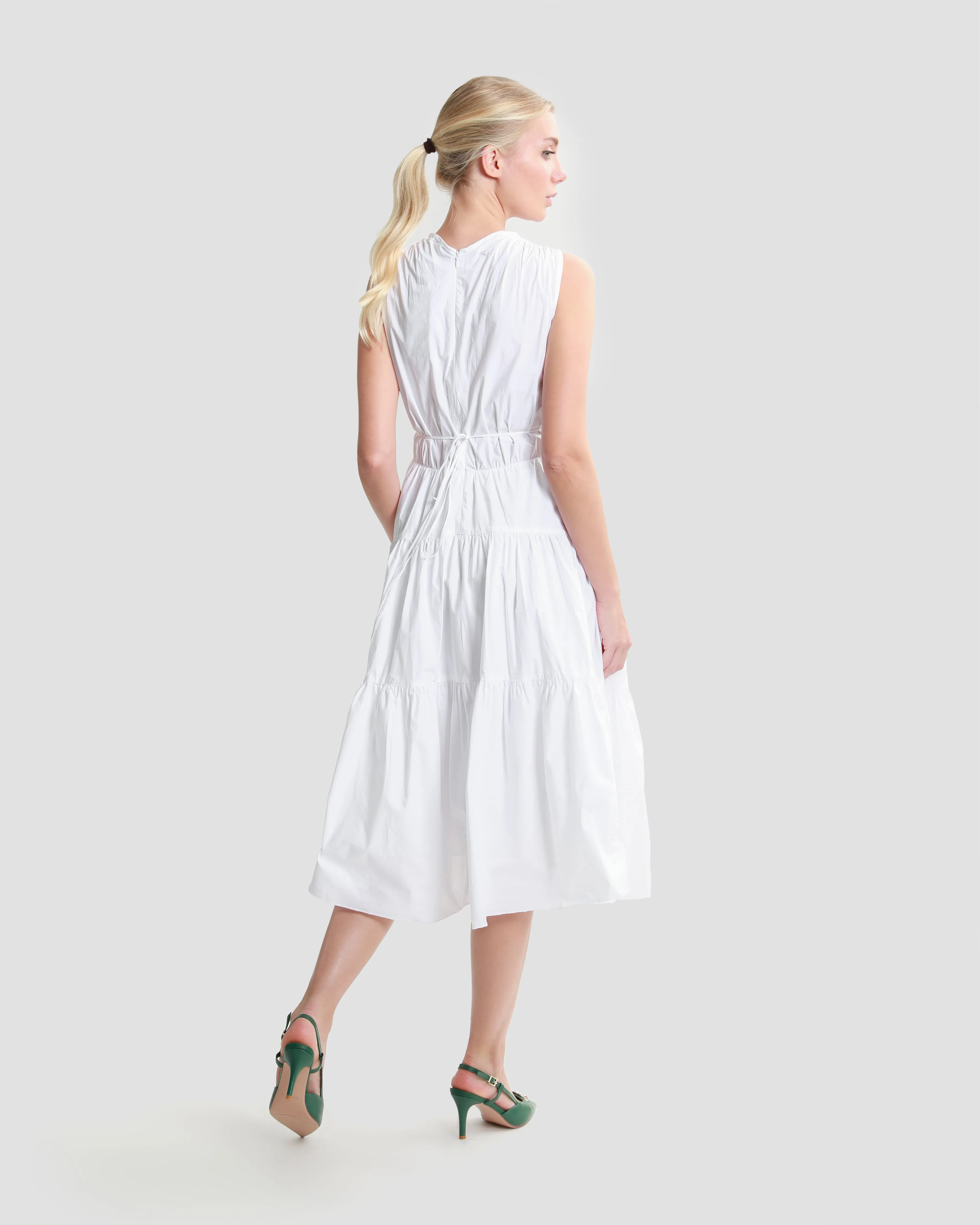 Tiered Poplin Midi Dress