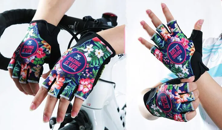 Tropical Flowers Long Sleeve Cycling Jersey Set   Gloves