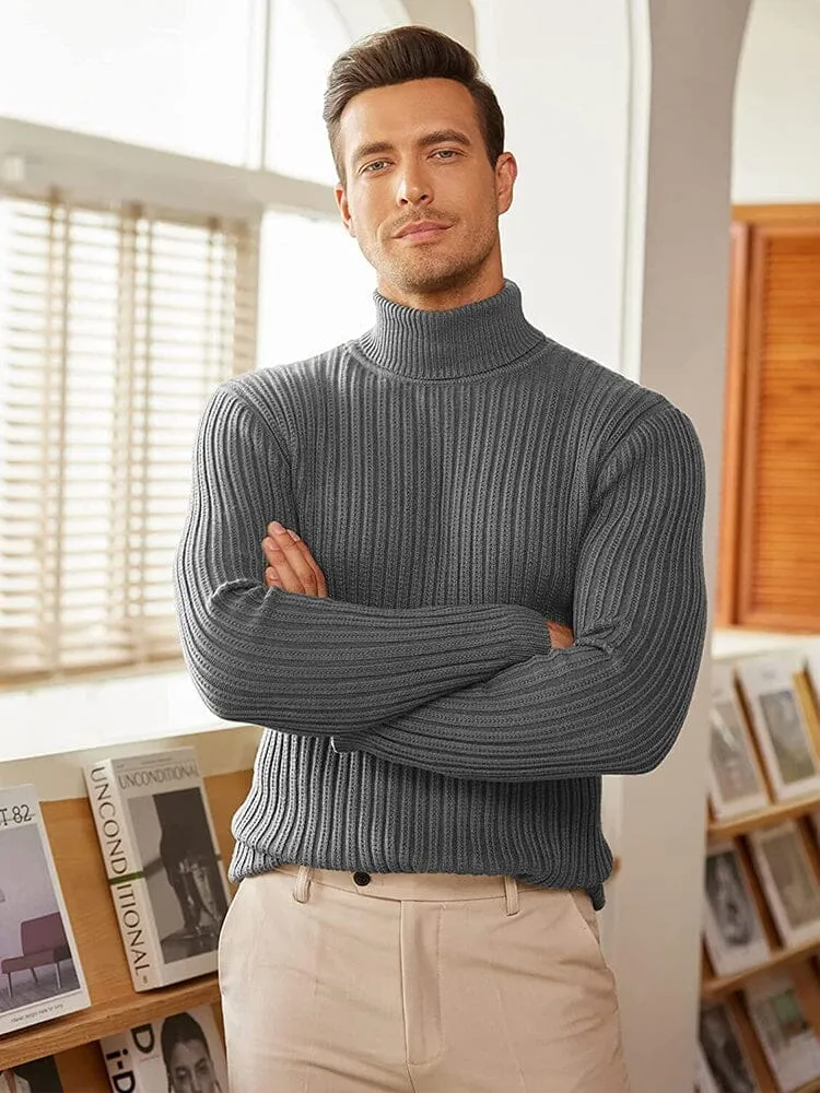 Turtleneck Knitted Classic Ribbed Sweater (Us Only)