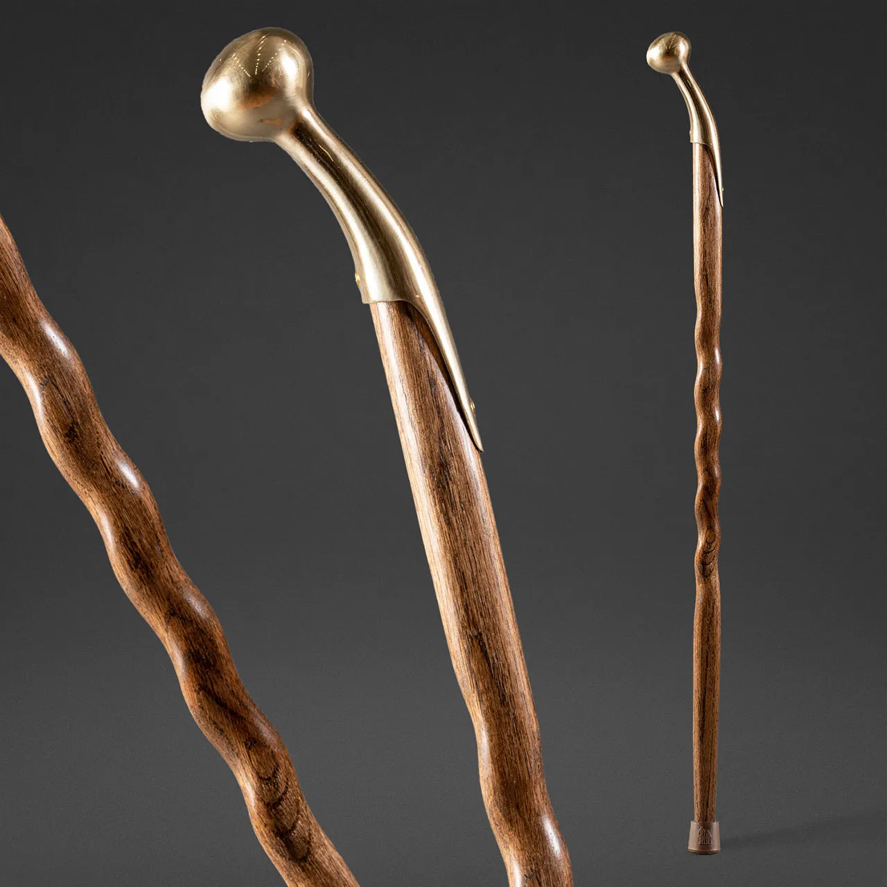 Twisted Brown Oak Hame Top Handcrafted Walking Cane 37"