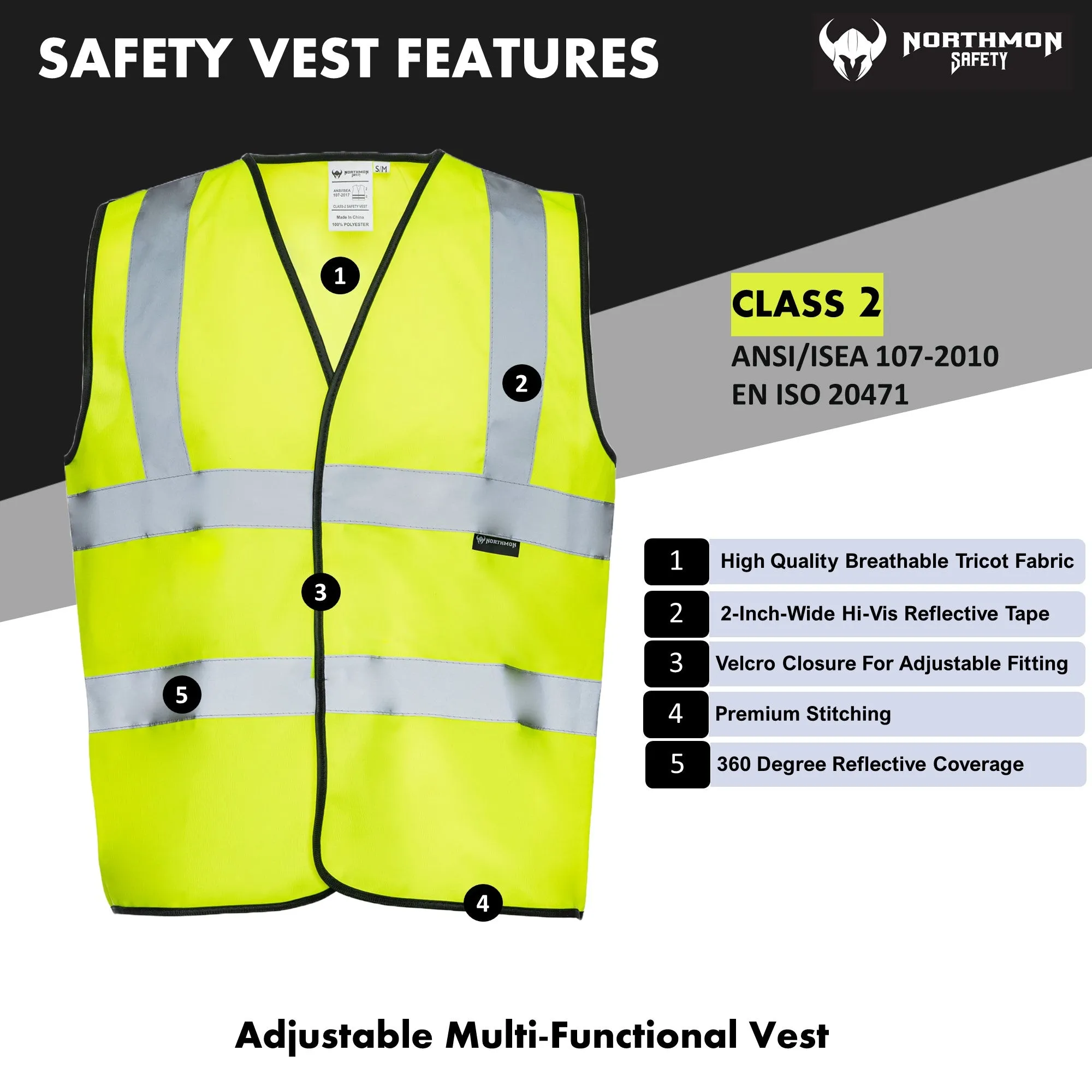 Two Band High Visibility Solid Safety Vest - 101 Series - ANSI Class 2