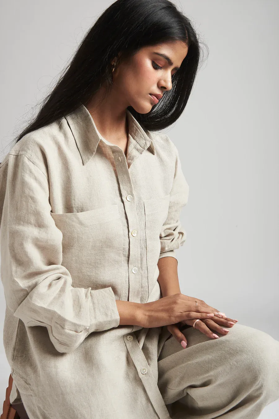 Undyed Linen Oversized Pocket Shirt