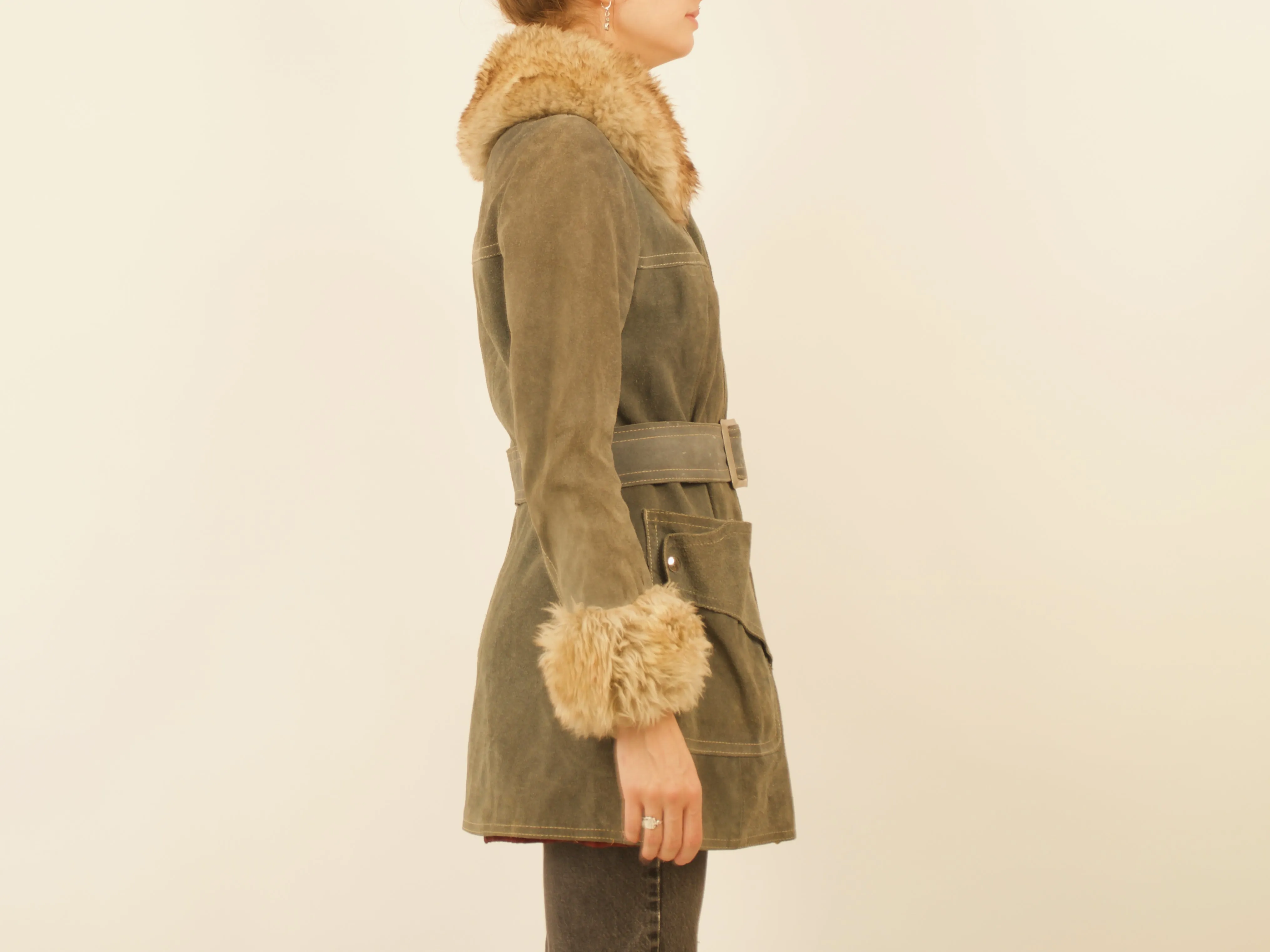 Vanity Fur Company Limited  leather coat with fur collar & sleeves