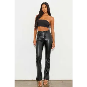 Vegan Leather Side Slit Bootcut Pants