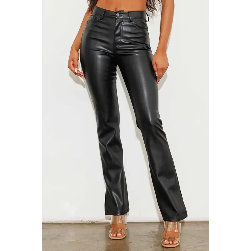 Vegan Leather Side Slit Bootcut Pants