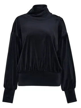 Velour Shoulder Cutout Turtle Neck Sweater