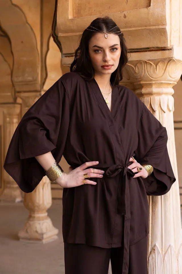 Venus Short Kimono-  Brown