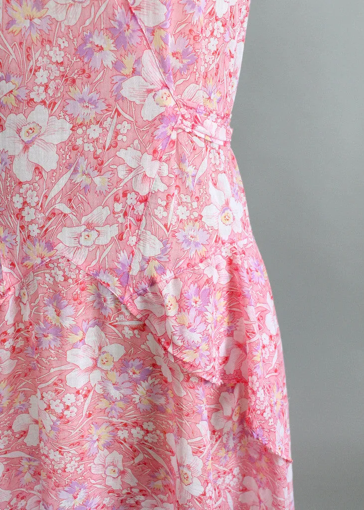 Vintage Early 1930s Bright Floral Cotton Day Dress