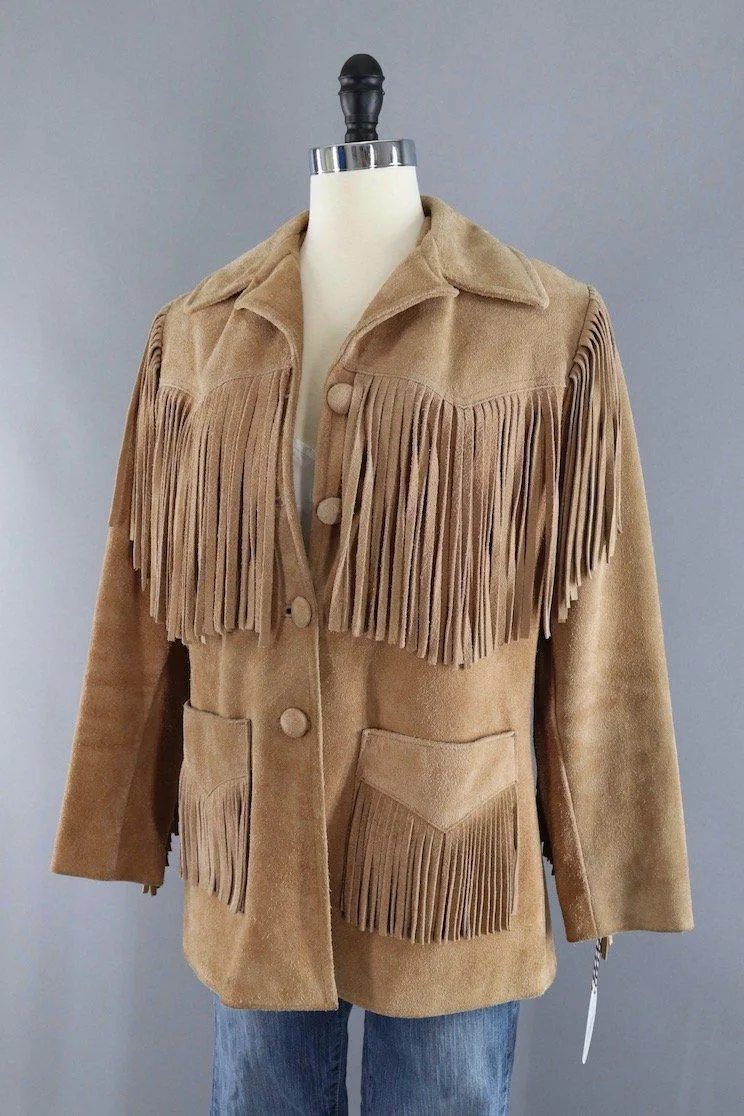 Vintage Tan Suede Fringed Jacket / Trego's Westwear