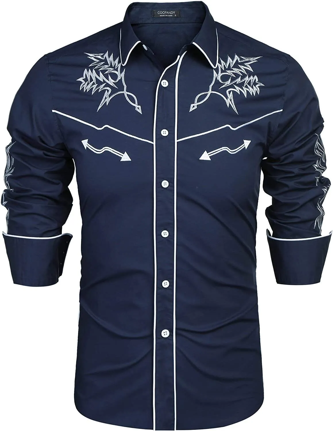 Western Cowboy Embroidered Button Down Cotton Shirt (US Only)