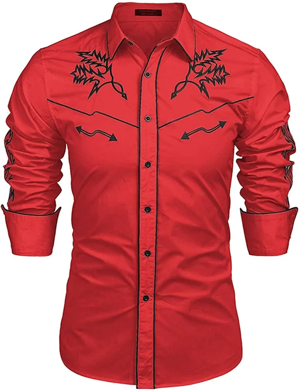 Western Cowboy Embroidered Button Down Cotton Shirt (US Only)