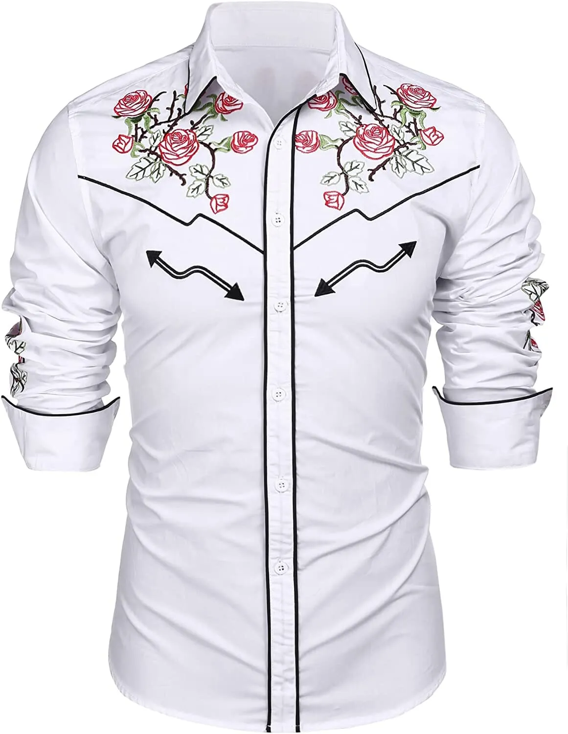 Western Cowboy Embroidered Button Down Cotton Shirt (US Only)