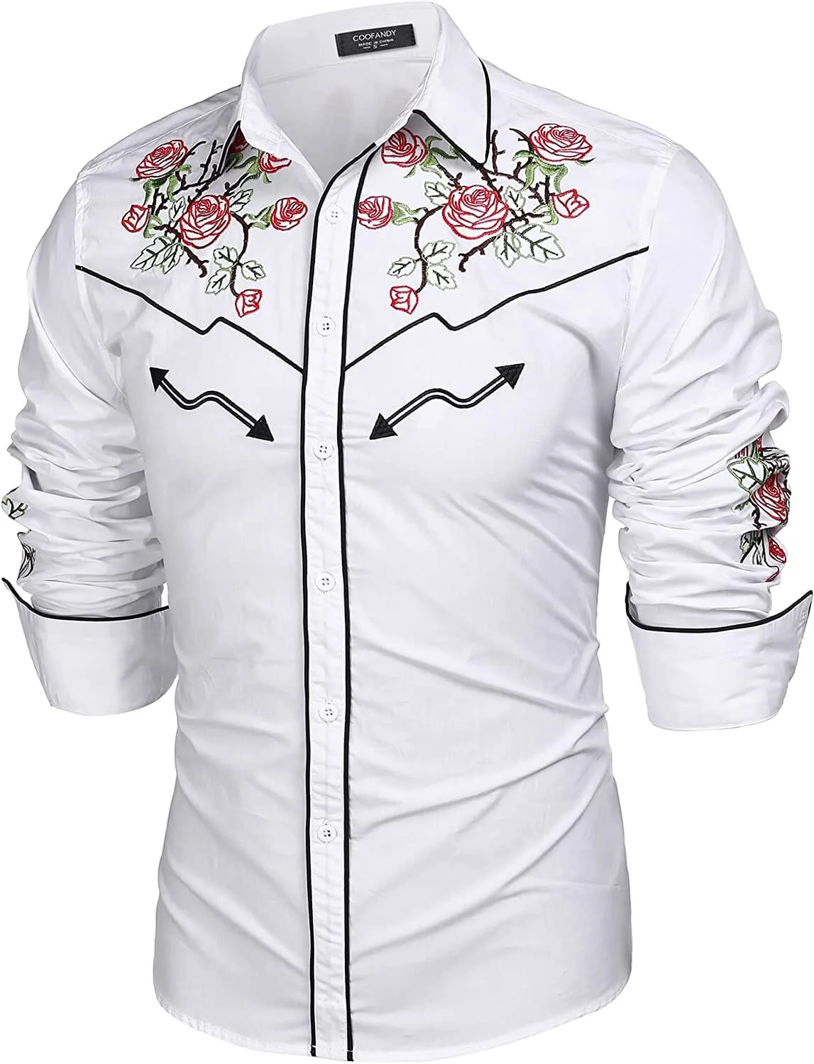 Western Cowboy Embroidered Button Down Cotton Shirt (US Only)