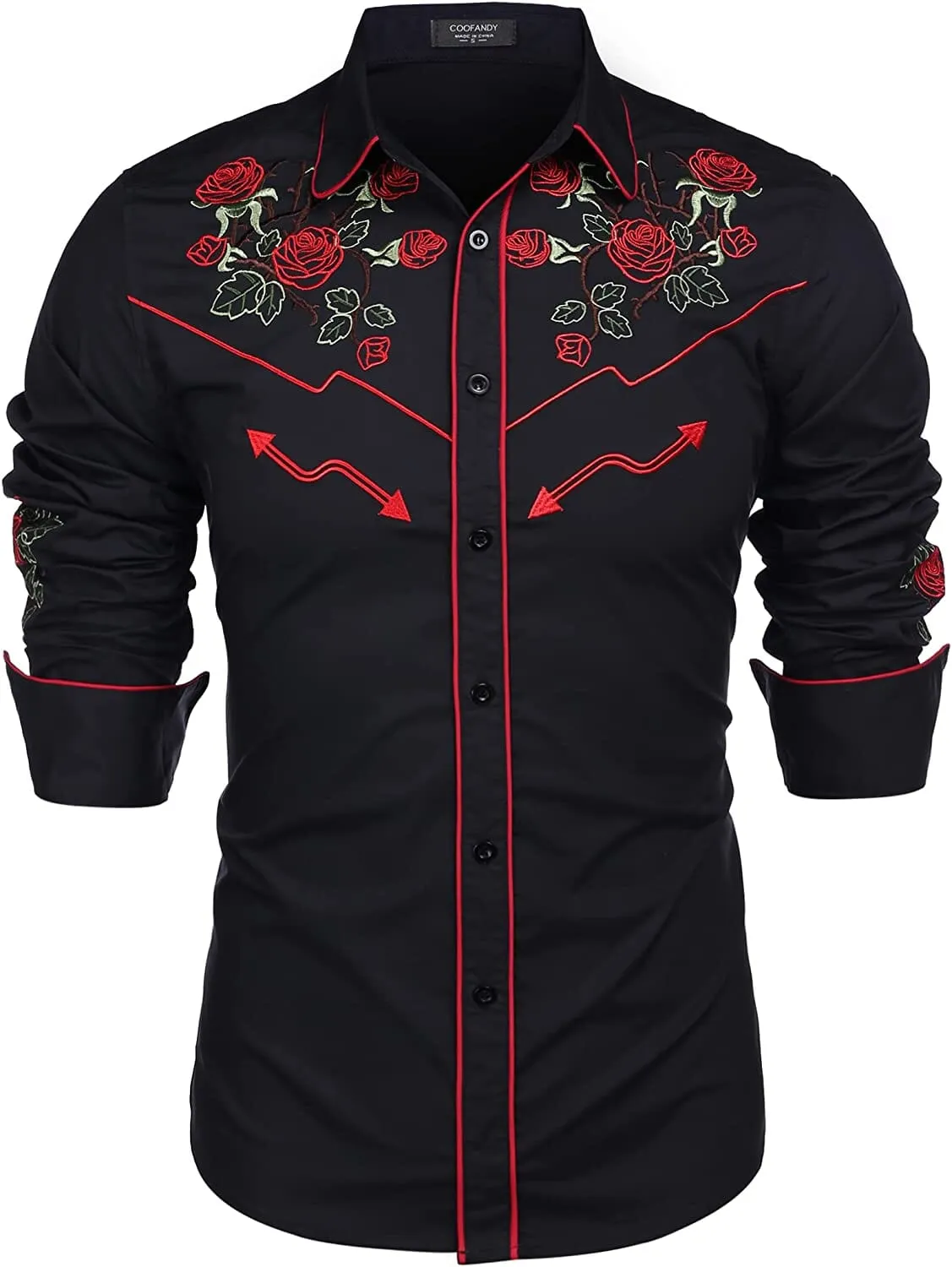 Western Cowboy Embroidered Button Down Cotton Shirt (US Only)