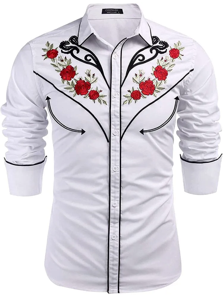 Western Cowboy Embroidered Button Down Cotton Shirt (US Only)