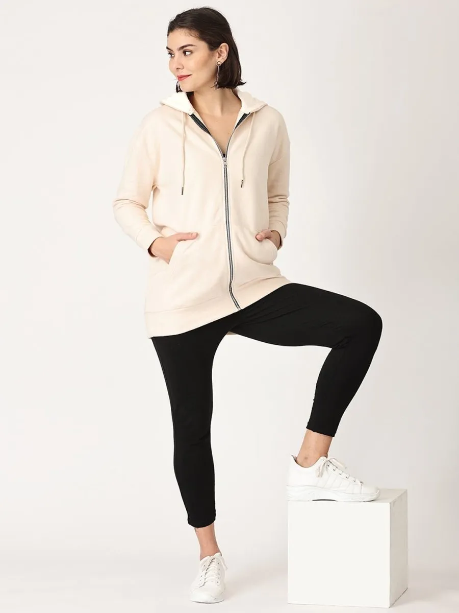 Whispering Cream Oversized Maternity Zipper Hoodie