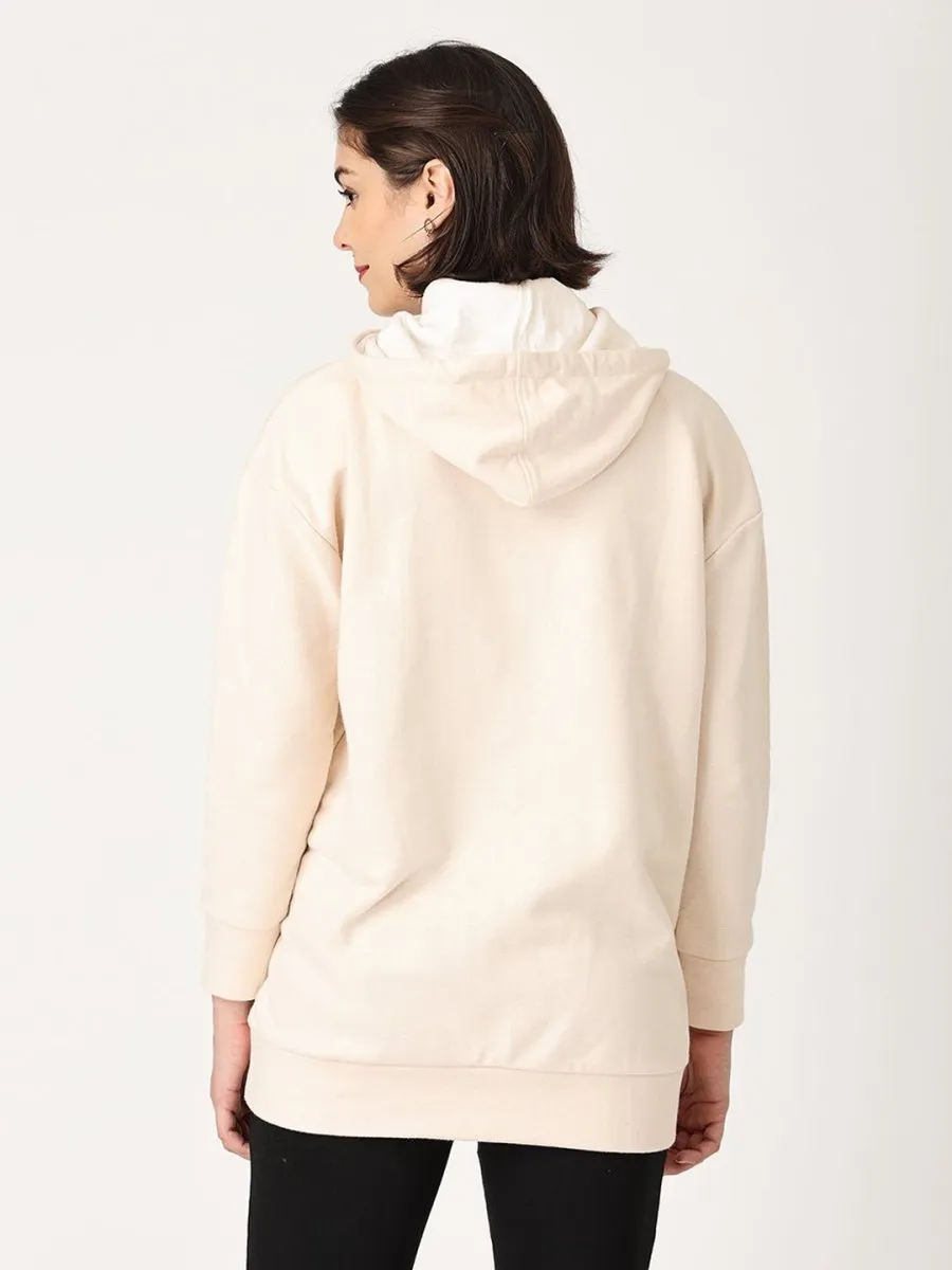 Whispering Cream Oversized Maternity Zipper Hoodie