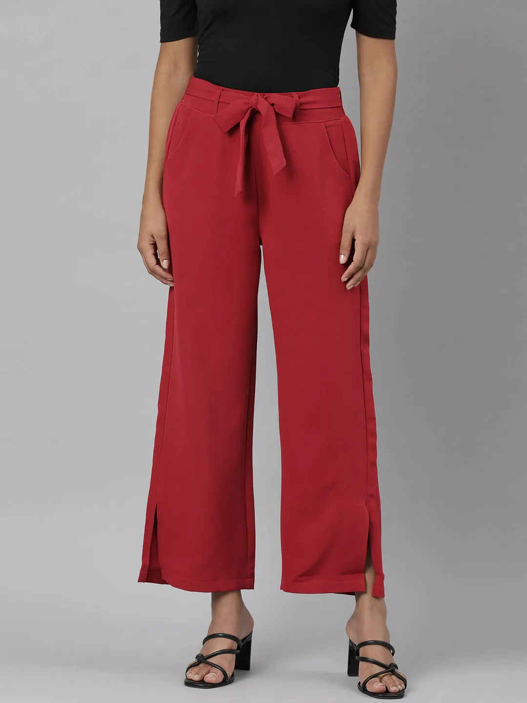 Women Fuchsia Solid Parallel Trousers